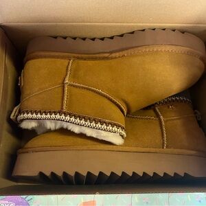NEW MEXX Suede Shearling Booties Sheepskin Sneaker Bottom cognac for women 563tn